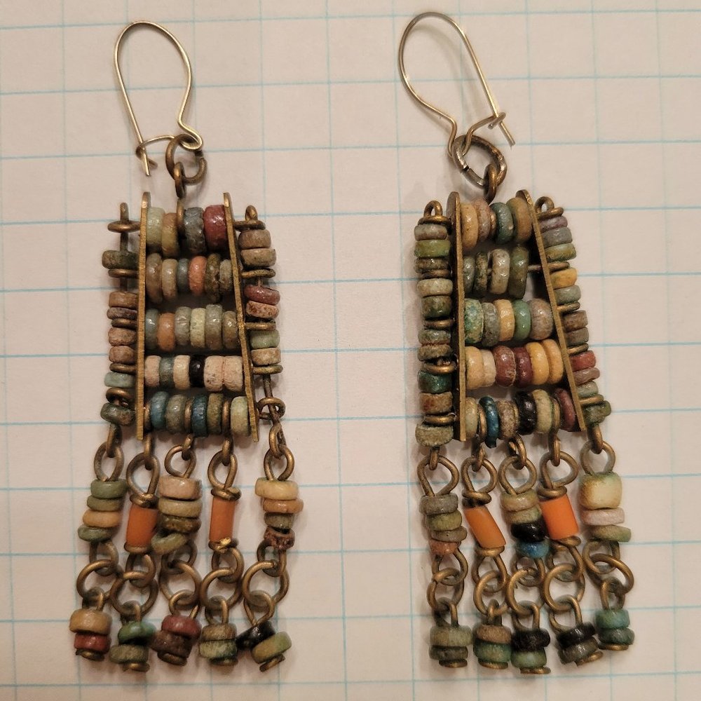 Dangle Bead & Brass Boho Vintage Earrings from the 1970’s